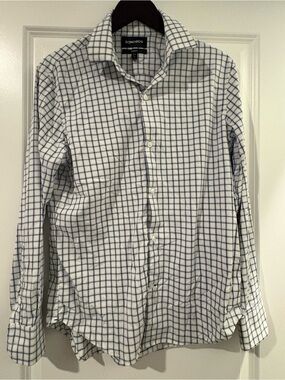 Bonobos White Dress Shirt with Navy Windowpane Check